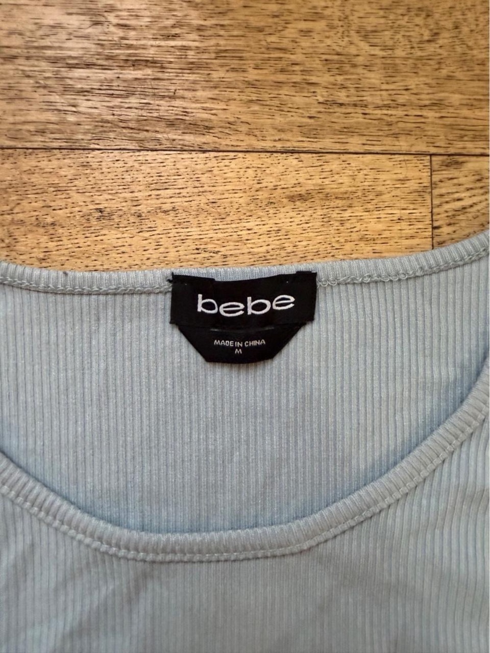Y2K Bebe Ribbed Rhinestone Logo Long Sleeve Top - Picture 3 of 5